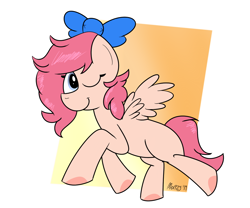 Size: 1200x1000 | Tagged: safe, artist:merpzy, oc, oc only, pegasus, pony, bow, female, mare, simple background, solo, winking at you