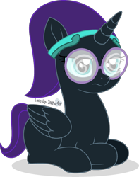 Size: 1611x2047 | Tagged: safe, artist:anonymous, oc, oc only, oc:nyx, alicorn, pony, alicorn oc, base used, black fur, cute, female, filly, frown, horn, ocbetes, ponyloaf, purple hair, simple background, solo, transparent background, wings