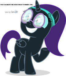 Size: 1612x1862 | Tagged: safe, artist:anonymous, oc, oc only, oc:nyx, alicorn, pony, alicorn oc, base used, black fur, cute, female, filly, horn, purple hair, signature, simple background, solo, transparent background, wings