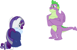 Size: 8972x5840 | Tagged: safe, artist:memnoch, rarity, spike, dragon, pony, unicorn, g4, the last problem, absurd resolution, female, gigachad spike, male, mare, older, older rarity, older spike, simple background, skunk stripe, transparent background, vector, winged spike, wings