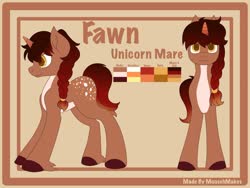 Size: 1280x961 | Tagged: safe, artist:mousehmakes, oc, oc only, oc:fawn, pony, unicorn, female, mare, reference sheet, solo