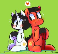 Size: 2500x2291 | Tagged: safe, artist:talimingi, oc, oc only, oc:talim, earth pony, pony, unicorn, blushing, female, heart, high res, looking at each other, male, married, straight