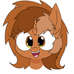 Size: 830x833 | Tagged: safe, artist:wafflecakes, oc, oc only, oc:sign, pony, unicorn, bust, female, filly, happy, looking at you, open mouth, simple background, solo, transparent background, younger