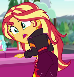 Size: 764x790 | Tagged: safe, screencap, fry lilac, paisley, sunset shimmer, equestria girls, equestria girls series, g4, sunset's backstage pass!, spoiler:eqg series (season 2), ass, bunset shimmer, butt, cropped, female