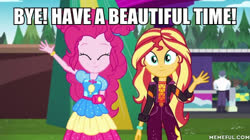 Size: 600x337 | Tagged: safe, edit, edited screencap, screencap, max steele, pinkie pie, sunset shimmer, equestria girls, equestria girls series, g4, sunset's backstage pass!, spoiler:eqg series (season 2), caption, geode of empathy, geode of sugar bombs, image macro, magical geodes, meme, memeful.com, text, underdog productions