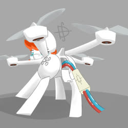 Size: 1000x1000 | Tagged: safe, artist:difis, oc, oc only, oc:copterrotors, pony, robot, robot pony, blushing, butt, charging, drone, plot, quadcopter, solo, wires