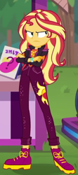 Size: 350x791 | Tagged: safe, screencap, sunset shimmer, equestria girls, equestria girls series, g4, sunset's backstage pass!, spoiler:eqg series (season 2), clothes, cropped, crossed arms, female, music festival outfit, shrunken pupils, solo