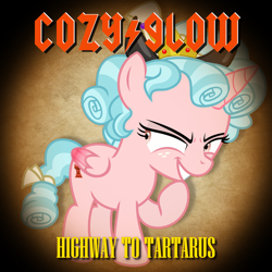 Size: 1000x1000 | Tagged: safe, edit, editor:php185, cozy glow, g4, ac/dc, hard rock, highway to hell, ponified, ponified album cover, reference, rock (music)