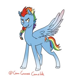 Size: 1024x1024 | Tagged: safe, artist:camcommecamelote, rainbow dash, pegasus, pony, g4, braid, female, g5 concept leak style, g5 concept leaks, rainbow dash (g5 concept leak), redesign, short hair, simple background, solo, white background, wings