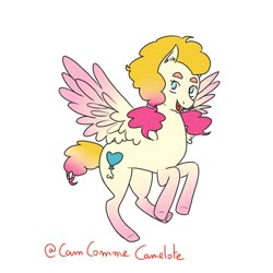 Size: 1024x1024 | Tagged: safe, artist:camcommecamelote, pinkie pie, pegasus, pony, g4, female, flying, g5 concept leak style, g5 concept leaks, gradient mane, gradient tail, pegasus pinkie pie, pinkie pie (g5 concept leak), race swap, redesign, short tail, simple background, solo, white background, wings