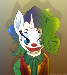 Size: 900x1000 | Tagged: safe, artist:lennonblack, rarity, g4, clothes, cosplay, costume, darling in the comments, joker (2019), the joker