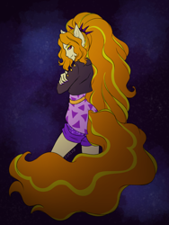 Size: 1316x1750 | Tagged: safe, artist:j3r1k0, derpibooru exclusive, adagio dazzle, equestria girls, equestria girls series, find the magic, g4, sunset's backstage pass!, spoiler:eqg series (season 2), clothes, colored sketch, female, jacket, leather jacket, ponied up, pony ears, shorts, smiling, solo, tail