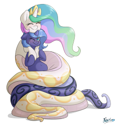 Size: 3000x3200 | Tagged: safe, artist:fluffyxai, princess celestia, princess luna, lamia, original species, snake, snake pony, g4, belly button, blushing, celamia, coiling, coils, crying, eye clipping through hair, female, filly, high res, hug, lamiafied, lunamia, one eye closed, royal sisters, s1 luna, siblings, simple background, sisters, smiling, snakelestia, species swap, tears of joy, transparent background, woona, younger