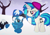 Size: 4682x3300 | Tagged: safe, artist:agkandphotomaker2000, dj pon-3, vinyl scratch, oc, oc:pony video maker, pegasus, pony, unicorn, g4, canon x oc, clothes, covered in snow, rekt, scarf, ship:videoscratch, snow, snowball, snowball fight, winter hat