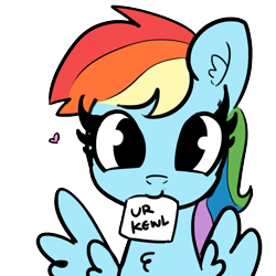Size: 1024x1024 | Tagged: safe, artist:tjpones edits, color edit, edit, rainbow dash, pegasus, pony, g4, bust, chest fluff, colored, cute, dashabetes, ear fluff, female, heart, looking at you, mare, mouth hold, note, paper, portrait, positive ponies, simple background, solo, text, transparent background