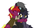 Size: 1916x1569 | Tagged: safe, artist:alfury, oc, oc:cherry twister, oc:mir, oc:simo, earth pony, pegasus, pony, unicorn, beret, eye scar, grin, group hug, hat, hug, mirmo, scar, simple background, skeptical, smiling, transparent background