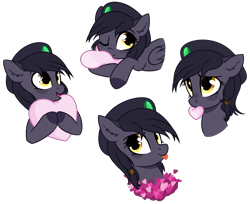 Size: 1964x1600 | Tagged: safe, artist:arshe12, oc, oc:mir, :p, beret, ear fluff, hat, heart, heart pillow, pillow, simple background, tongue out, transparent background