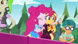 Size: 1920x1080 | Tagged: safe, screencap, cherry crash, doodle bug, pinkie pie, sunset shimmer, equestria girls, equestria girls specials, g4, my little pony equestria girls: better together, my little pony equestria girls: sunset's backstage pass, female