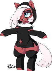 Size: 1589x2198 | Tagged: safe, artist:notenoughapples, oc, oc only, oc:mother pravum, earth pony, pony, belly button, bipedal, clothes, female, mare, nun, pubic mound, simple background, socks, solo, transparent background