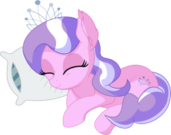 Size: 7234x5728 | Tagged: safe, artist:cyanlightning, diamond tiara, earth pony, pony, .svg available, absurd resolution, cute, diamondbetes, eyes closed, female, filly, jewelry, lying down, pillow, simple background, sitting, sleeping, smiling, solo, tiara, transparent background, vector
