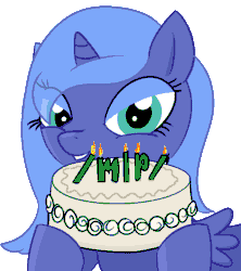 Size: 800x900 | Tagged: safe, artist:poniidesu, princess luna, alicorn, pony, g4, /mlp/, 4chan, animated, blue fur, blue mane, cake, cute, drawthread, eye clipping through hair, eyelashes, eyeshadow, female, filly, food, gif, green eyes, looking at you, makeup, simple background, smiling, solo, transparent background, woona, younger