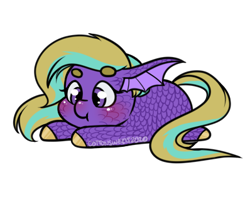 Size: 398x314 | Tagged: safe, artist:cottonsweets, part of a set, oc, oc only, oc:aqua, pony, sea pony, :t, bean ych, blushing, chibi, cute, lying down, purple, simple background, solo, transparent background, ych result