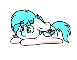 Size: 398x314 | Tagged: safe, artist:cottonsweets, part of a set, oc, oc only, oc:snowflower, pegasus, pony, :t, bean ych, chibi, cute, eye clipping through hair, lying down, simple background, solo, transparent background, ych result