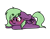 Size: 398x314 | Tagged: safe, artist:cottonsweets, part of a set, oc, oc only, pegasus, pony, :t, bean ych, blushing, chibi, cute, eye clipping through hair, green, lying down, pink, purple, simple background, solo, transparent background, ych result
