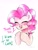 Size: 2005x2673 | Tagged: safe, artist:liaaqila, part of a set, pinkie pie, earth pony, pony, g4, blushing, bust, cute, dialogue, diapinkes, eyes closed, female, high res, simple background, smiling, solo, traditional art