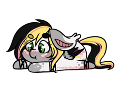 Size: 398x314 | Tagged: safe, artist:cottonsweets, part of a set, oc, oc only, bat pony, pony, :t, bean ych, blushing, chibi, cute, eye clipping through hair, lying down, simple background, solo, transparent background, ych result
