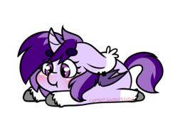 Size: 398x314 | Tagged: safe, artist:cottonsweets, part of a set, oc, oc only, alicorn, bat pony, bat pony alicorn, pony, unicorn, bean ych, blushing, chibi, eye clipping through hair, horn, lying down, simple background, solo, transparent background, ych result