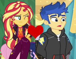 Size: 1139x881 | Tagged: safe, edit, edited screencap, screencap, flash sentry, sunset shimmer, best in show: the pre-show, equestria girls, equestria girls specials, g4, my little pony equestria girls: better together, my little pony equestria girls: sunset's backstage pass, female, geode of empathy, magical geodes, male, ship:flashimmer, shipping, shipping domino, straight