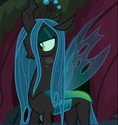 Size: 882x940 | Tagged: safe, screencap, queen chrysalis, pony, g4, the mean 6, concave belly, cropped, female, lanky, lidded eyes, looking down, skinny, solo, tall, thin, unamused