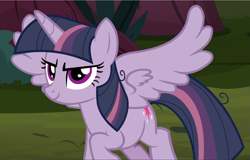 Size: 1465x939 | Tagged: safe, screencap, mean twilight sparkle, pony, g4, the mean 6, cropped, female, smiling, solo, spread wings, wings