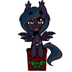 Size: 700x700 | Tagged: safe, artist:cottonsweets, part of a set, oc, oc only, bat pony, pony, bucket, commission, cute, eye clipping through hair, purple, ribbon, simple background, solo, transparent background, ych result