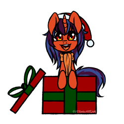Size: 700x700 | Tagged: safe, artist:cottonsweets, part of a set, oc, oc only, pony, unicorn, christmas, clothes, cute, hat, present, santa hat, scarf, simple background, solo, transparent background, ych result