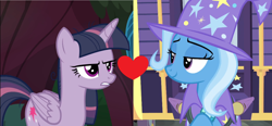 Size: 2016x936 | Tagged: safe, edit, edited screencap, screencap, mean twilight sparkle, trixie, g4, the mean 6, to where and back again, female, lesbian, ship:mean twixie, ship:twixie, shipping, shipping domino