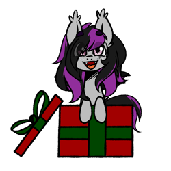 Size: 700x700 | Tagged: safe, artist:cottonsweets, oc, oc only, oc:darkmoon, bat pony, pony, commission, cute, eye clipping through hair, present, simple background, solo, transparent background, your character here
