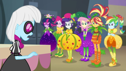 Size: 1920x1080 | Tagged: safe, screencap, fluttershy, photo finish, pinkie pie, rainbow dash, rarity, sci-twi, sunset shimmer, twilight sparkle, equestria girls, equestria girls specials, g4, my little pony equestria girls: better together, my little pony equestria girls: holidays unwrapped, o come all ye squashful, boots, canterlot high, clothes, converse, cornucopia costumes, costume, female, high heel boots, high heels, rainbow dash always dresses in style, shoes