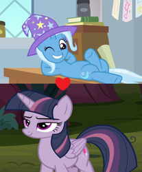Size: 1024x1236 | Tagged: safe, edit, edited screencap, screencap, mean twilight sparkle, trixie, a horse shoe-in, g4, the mean 6, female, lesbian, ship:mean twixie, ship:twixie, shipping, shipping domino