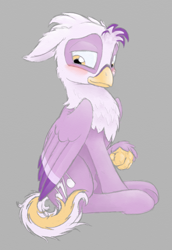 Size: 750x1088 | Tagged: safe, artist:quartz-poker, oc, oc only, oc:thundersong, classical hippogriff, hippogriff, blushing, digital art, hippogriff oc, mixed media, no source available, pencil drawing, solo, traditional art