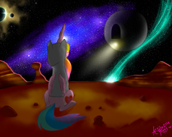 Size: 2000x1600 | Tagged: safe, artist:angiepeggy2114, oc, oc only, oc:evening light, alicorn, pony, alicorn oc, alien planet, clothes, female, hoodie, horn, mare, solo, space
