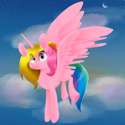 Size: 1500x1500 | Tagged: safe, artist:angiepeggy2114, oc, oc only, oc:evening light, alicorn, pony, alicorn oc, eye clipping through hair, female, horn, mare, solo