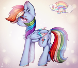 Size: 3223x2840 | Tagged: safe, artist:zefirka, rainbow dash, pegasus, pony, g4, blushing, chest fluff, colored wings, colored wingtips, cute, dashabetes, dock, ear fluff, female, high res, leg fluff, mare, multicolored wings, profile, solo, wings