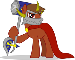 Size: 1280x1027 | Tagged: safe, artist:mlp-trailgrazer, oc, oc only, oc:headstrong, pony, cape, clothes, hammer, male, mask, simple background, solo, stallion, transparent background