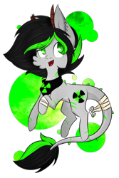 Size: 1024x1535 | Tagged: safe, artist:silveer-moon, oc, oc only, oc:plutonium, earth pony, object pony, original species, pony, cheek fluff, cute, ear piercing, element pony, horns, leonine tail, male, ocbetes, piercing, ponified, radioactive, raised hoof, simple background, solo, stallion, transparent background