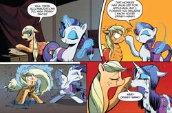 Size: 1988x1305 | Tagged: safe, artist:andypriceart, idw, official comic, applejack, rarity, earth pony, pony, unicorn, friends forever, g4, spoiler:comic, spoiler:comicff8, applejack is not amused, behaving like a dog, boop, comic, female, hasbro, mare, rarity is not amused, sexy, shipping fuel, unamused, wet, wet hair, wet mane, wet mane applejack, wet mane rarity, wet-dog shake