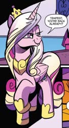 Size: 442x810 | Tagged: safe, artist:andypriceart, idw, official comic, princess cadance, alicorn, pony, g4, spoiler:comic, spoiler:comic68, cropped, dialogue, female, implied tempest shadow, lip bite, mare, solo, speech bubble, tempest's tale
