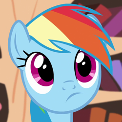 Size: 700x700 | Tagged: safe, screencap, rainbow dash, pegasus, pony, g4, testing testing 1-2-3, close-up, cropped, cute, dashabetes, female, golden oaks library, mare, solo