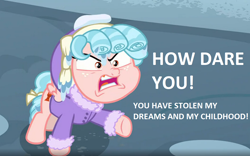 Size: 1128x704 | Tagged: safe, edit, edited screencap, screencap, cozy glow, pony, frenemies (episode), g4, angry, cozy glow is best facemaker, cozy glow is not amused, female, foal, greta thunberg, op is a duck, op is trying to start shit, solo